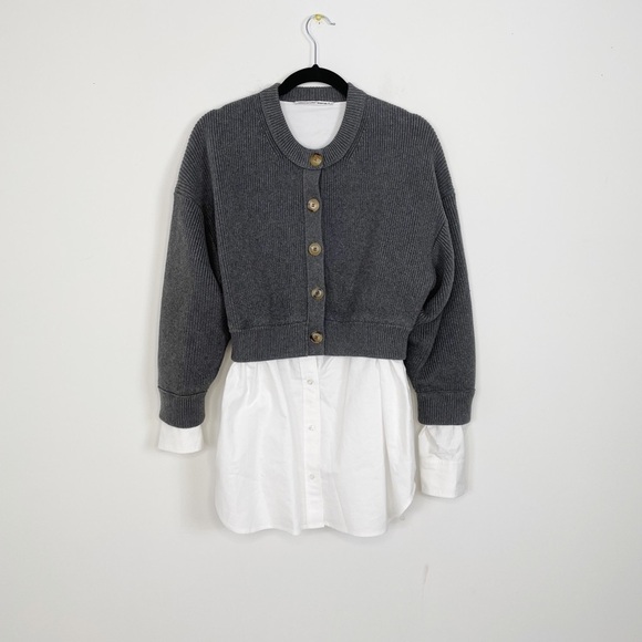 Alexander Wang Bilayer Crew Neck Oxford Cardian Sweater - Picture 6 of 11